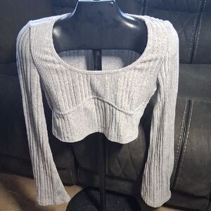 SHEIN Light Gray Ribbed Knit Top